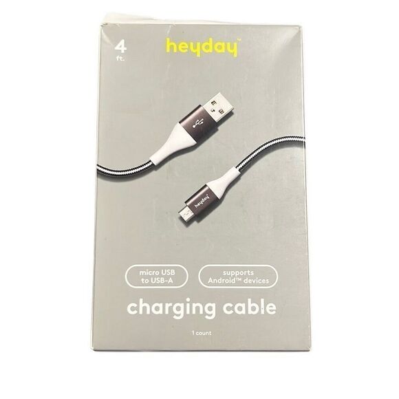 Heyday 4ft Charge Cable Micro USB to USB-A Braided Cable White/Gunmetal Android - Picture 1 of 4